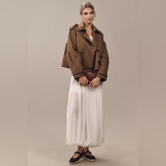 NWT Size M - Anthropologie Crop Trench Coat Neutral Preppy Boho (NWT US$ 158) - Picture 5 of 16